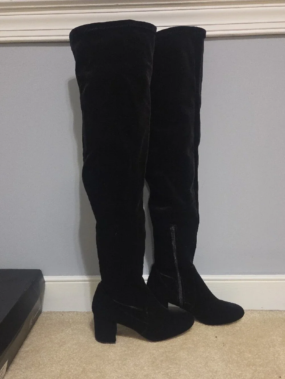 INC International Concepts Black Velvet Over-the-Knee Block Heel Boots
